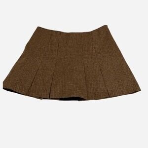 ASTR wool/laine blend Brown plaid pleated mini skirt